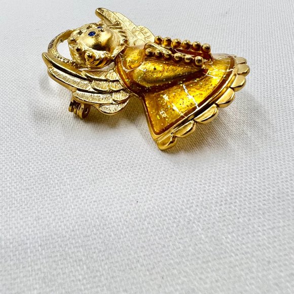 NWOT - Anne Klein - Adorable Enameled Dress Praying Angel Matte Gold Tone Brooch - Picture 3 of 8